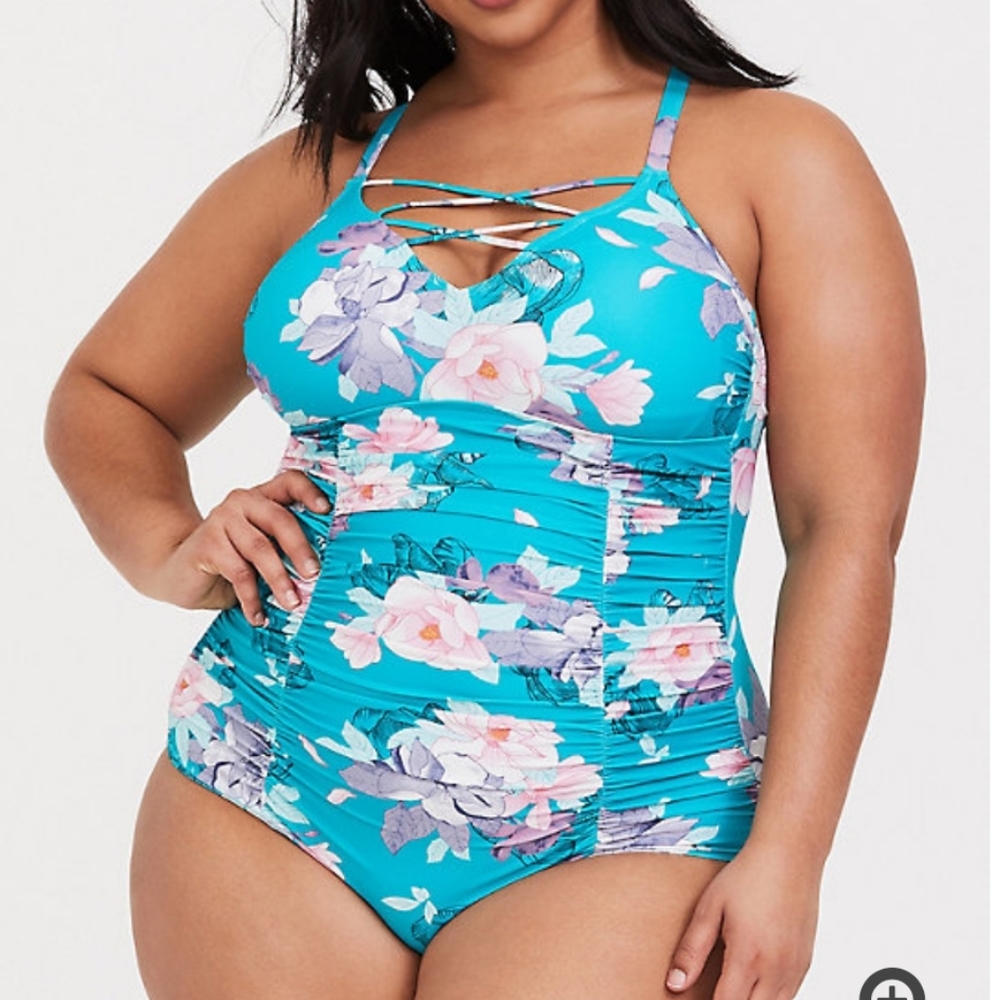 Torrid Teal Floral Strappy Swimsuit